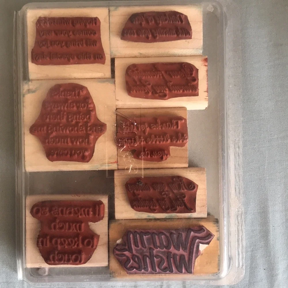 Vintage set of rubber stamps with nice warm sayings/words  stationary scrapbook